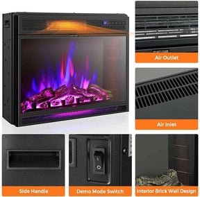 28" Electric Fireplace Heater with Flame Effect, Wall Mounted & Freestanding Electric Fireplace Insert