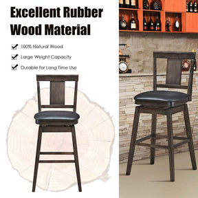 24"/29" Classic Wooden Swivel Bar Stool Leather Padded Bar Height Chair with Slat Back & Rubber Wood Legs