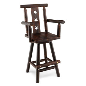 29" Rustic Swivel Bar Stool with Decorative Star Backrest, Solid Fir Wood Bar Chair for Dining Room Kitchen Pub