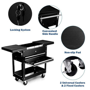 Portable Rolling Tool Cart 2-Drawer Tool Storage Cabinet Metal Toolbox Organizer with Slide Top