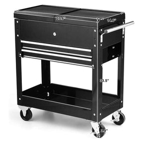 Portable Rolling Tool Cart 2-Drawer Tool Storage Cabinet Metal Toolbox Organizer with Slide Top