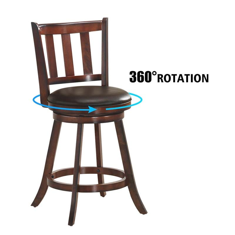 2-Pack Wood Swivel Bar Stools Counter Height Kitchen Dining Chairs Pub Stools with Soft Leather Seat