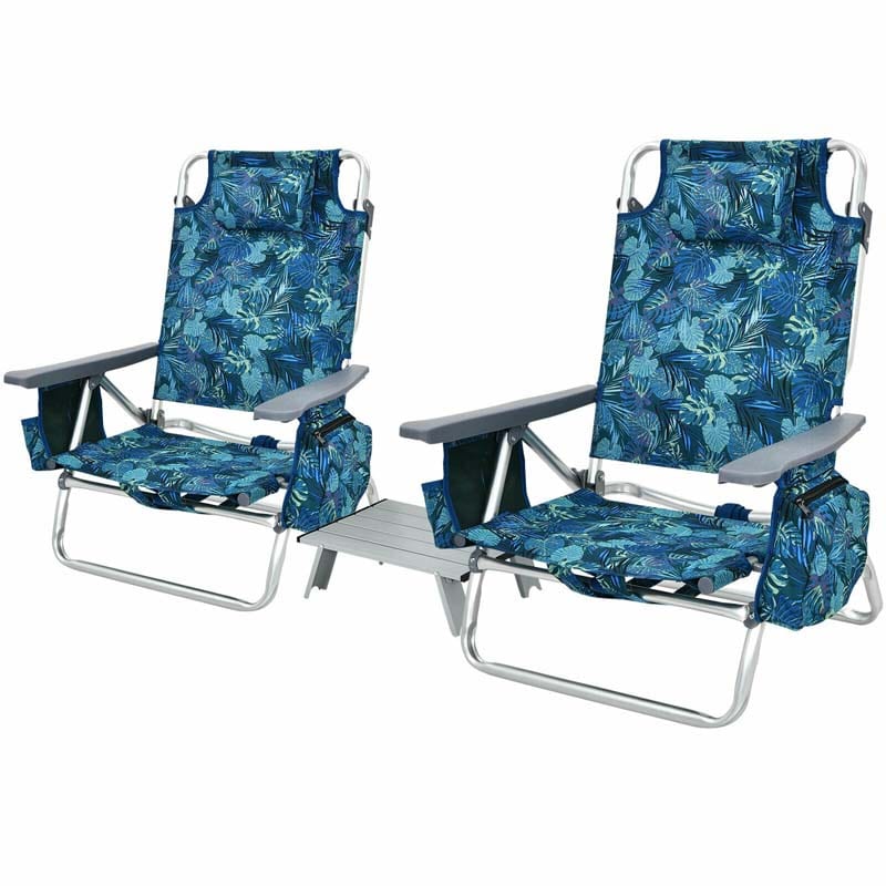 Canada Only - 3 Pcs 5-Position Outdoor Folding Backpack Beach Chair & Table Set