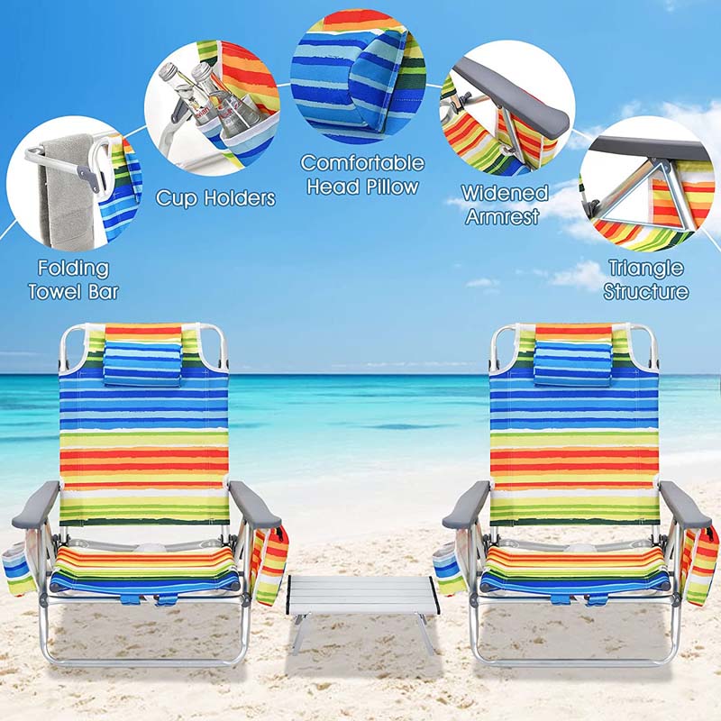2 Pack 5-Position Outdoor Folding Backpack Beach Chair & Table Set, Patio Lawn Camping Chair Beach Sling Chair