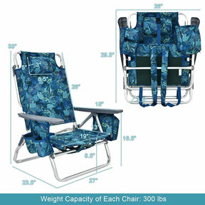 2-Pack Folding Beach Chair, Backpack Lawn Chairs, Sling Camping Chair, Patio Reclining Chairs with 5 Adjustable Position, Head Pillow