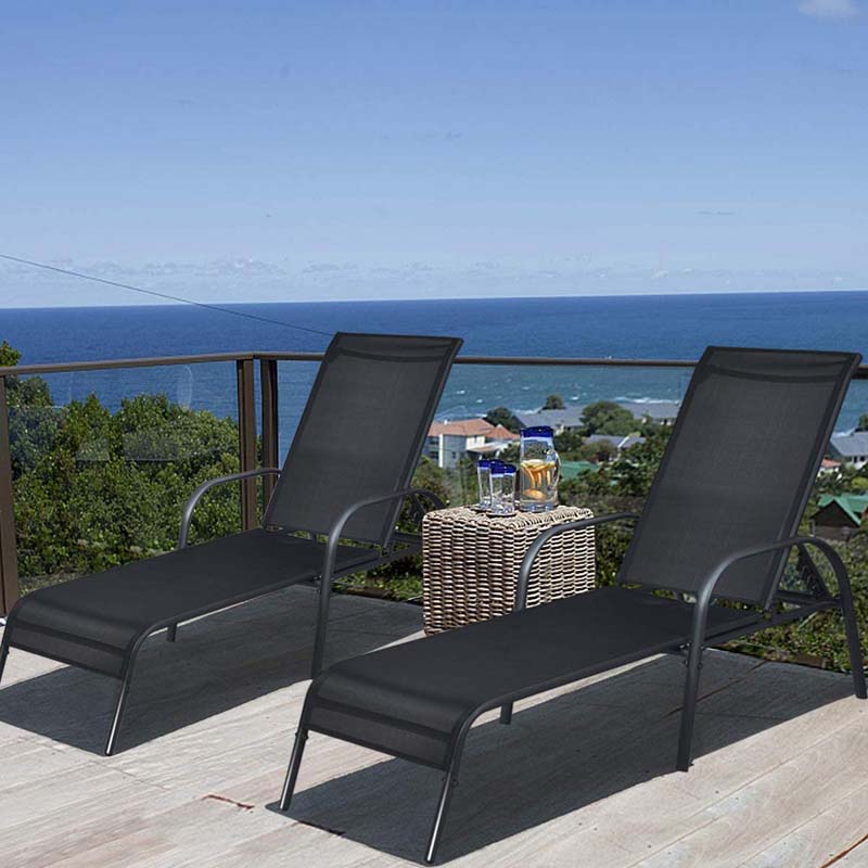 Canada Only - 2 Pcs 5-Position Fabric Outdoor Chaise Lounge Chairs