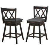 2 Pcs 25" Swivel Bar Stools with Back & Rubber Wood Legs, Upholstered Counter Height Bar Chairs for Pub