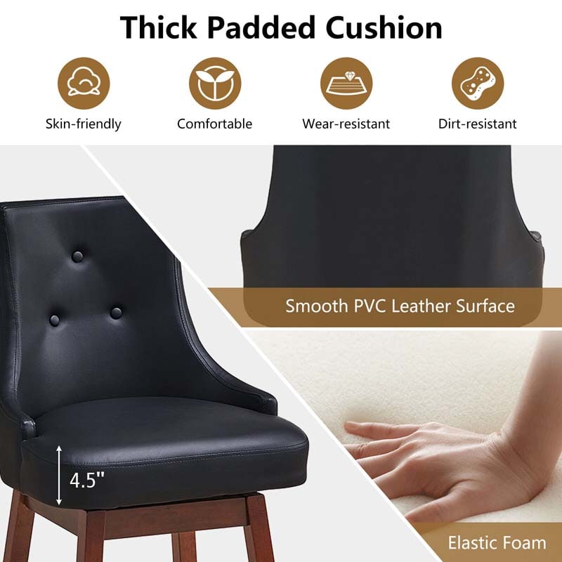 2-Pack 29" Upholstered Swivel Bar Stools with Button Tufted Backrest & Rubber Wood Legs