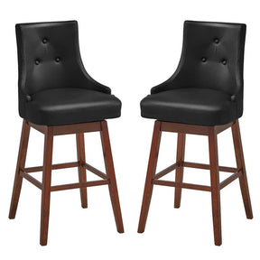 2-Pack 29" Upholstered Swivel Bar Stools with Button Tufted Backrest & Rubber Wood Legs