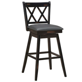2 Pcs 29" Swivel Bar Stools with Back & Rubber Wood Legs, Upholstered Counter Height Bar Chairs for Pub