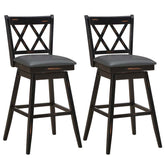 2 Pcs 29" Swivel Bar Stools with Back & Rubber Wood Legs, Upholstered Counter Height Bar Chairs for Pub