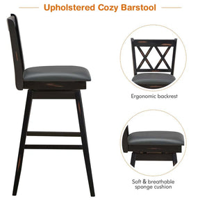 2 Pcs 29" Swivel Bar Stools with Back & Rubber Wood Legs, Upholstered Counter Height Bar Chairs for Pub