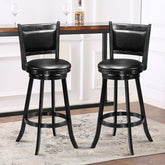 29" 360° Swivel Bar Stools Set of 2, Wood Bar Height Chairs with PVC Leather Cushioned Back & Seat, Upholstered Kitchen Island Stools