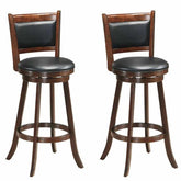 29" 360° Swivel Bar Stools Set of 2, Wood Bar Height Chairs with PVC Leather Cushioned Back & Seat, Upholstered Kitchen Island Stools