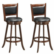 29" 360° Swivel Bar Stools Set of 2, Wood Bar Height Chairs with PVC Leather Cushioned Back & Seat, Upholstered Kitchen Island Stools