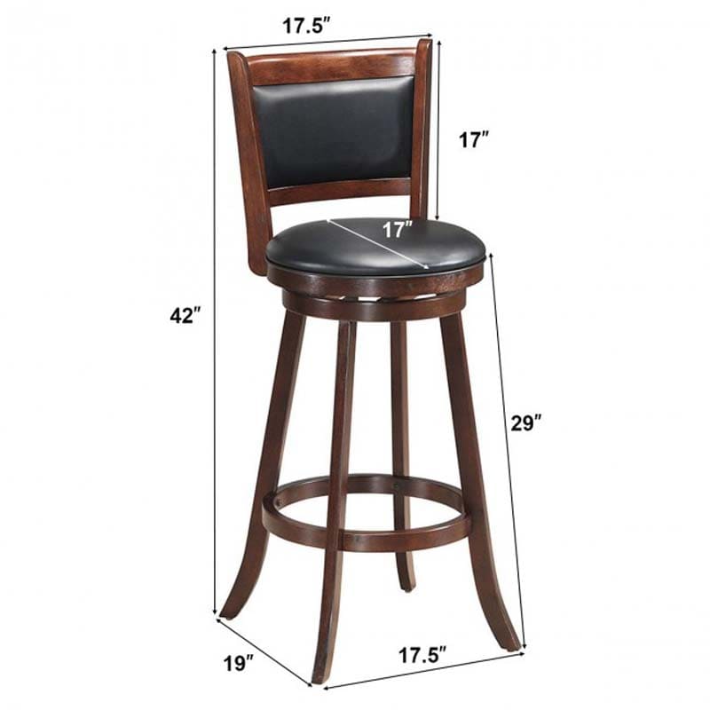 2-Pack 29" Wooden Counter Stools, 360° Swivel Bar Stools with Backs, Counter Height Stool, Upholstered Bar Chairs Dining Chairs