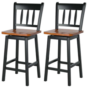 2 Pcs 24.5" Rubber Wood Vintage Bar Chairs 360 Degree Swivel Bar Stools with Back & Footrest