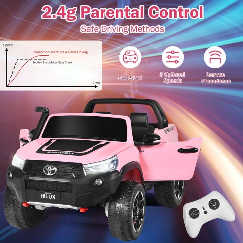 Licensed Toyota Hilux 2-Seater Kids Ride on Car 4WD 2x12V Battery Powered Riding Toy Truck with Remote
