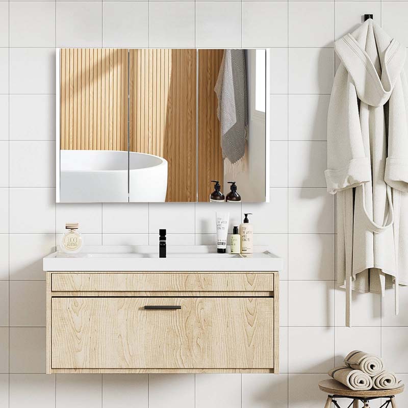 Large Mirrored Medicine Cabinet with 3 Mirror Doors, Bathroom Wall Mounted Storage Cabinet w/Adjustable Shelf