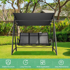 3-Person Anti-rust Aluminum Outdoor Patio Porch Swing Chair Bench Glider with Adjustable Canopy