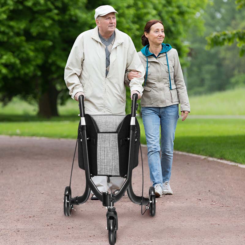 3-Wheel Folding Rollator Walker with Shopping Bag, Lightweight Aluminum Mobility Walking Aid