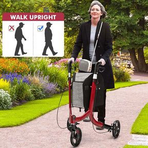 3-Wheel Folding Rollator Walker with Shopping Bag, Lightweight Aluminum Mobility Walking Aid