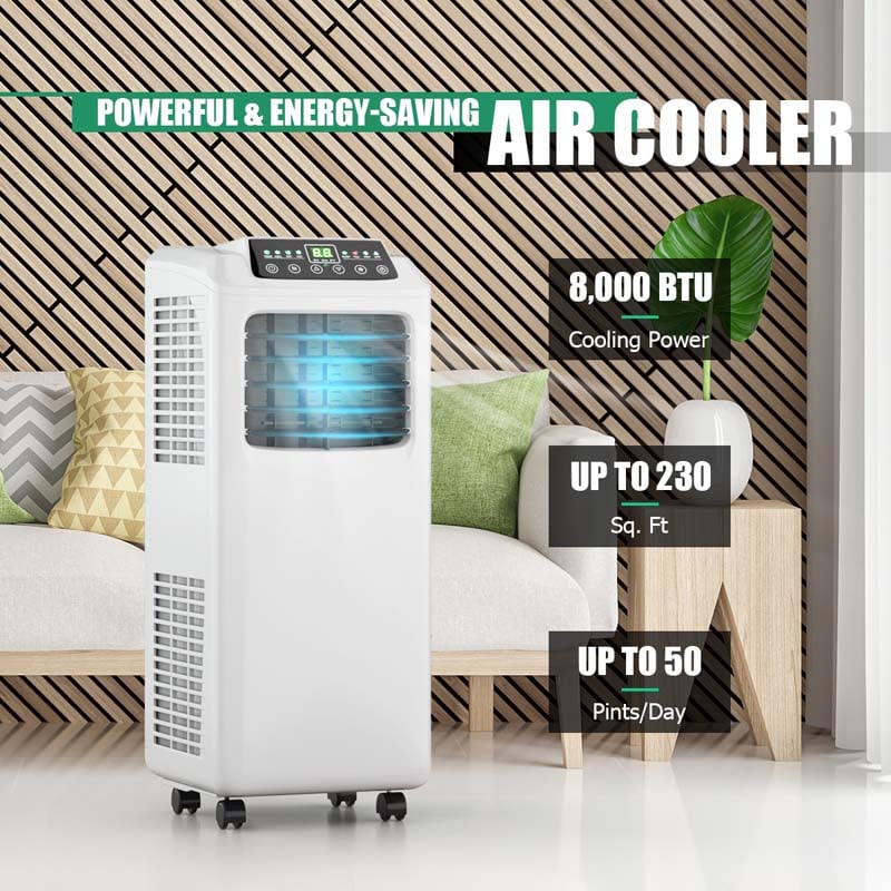 8000 BTU 3-in-1 Portable Air Conditioner Air Cooler Fan Dehumidifier with Sleep Mode, Remote Control & LED Display