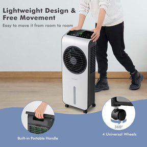 Portable Evaporative Air Cooler, 3-in-1 Swamp Cooler with Fan & Humidifier, 360° Rotating Fan Blade, 12H Timer