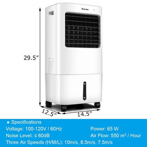 3-in-1 Portable Evaporative Cooler Fan Humidifier with Remote Control, 20L Tank, 4 Speeds, 7.5H Timer