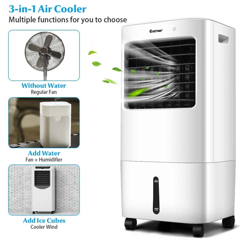 3-in-1 Portable Evaporative Cooler Fan Humidifier with Remote Control, 20L Tank, 4 Speeds, 7.5H Timer