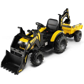3-in-1 Kids Ride on Tractor Excavator Bulldozer, 12V Battery Powered RC Construction Vehicle with Trailer