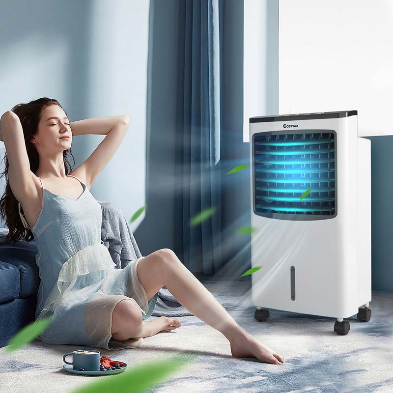3-in-1 Portable Evaporative Cooler Fan Humidifier with Remote Control, 3 Wind Speeds, 7.5H Timer, 8L Water Tank