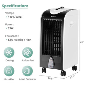 3-in-1 Portable Evaporative Cooler Fan Humidifier with Filter Knob, 3 Wind Speeds, 4L Water Tank