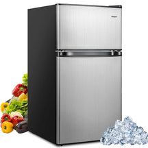 3.2 Cu.Ft Compact Refrigerator, Reversible 2-Door Mini Fridge with Freezer, Adjustable Temp & Removable Shelves for Dorm, Apartment, Office