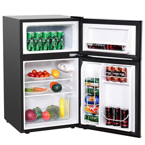 3.2 Cu.Ft 2-Door Compact Refrigerator Mini Freezer Cooler Fridge with Reversible Stainless Steel Door
