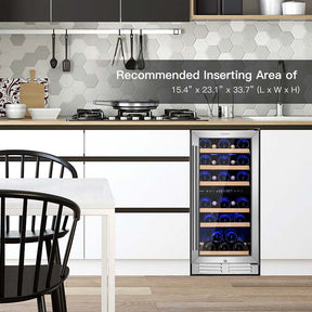 30-Bottle Wine Cooler Dual Zone Wine Cellar with Temp Memory, Freestanding & Built-in Wine Refrigerator