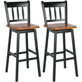 2 Pcs 30.5" Rubber Wood Vintage Bar Chairs 360 Degree Swivel Bar Stools with Back & Footrest