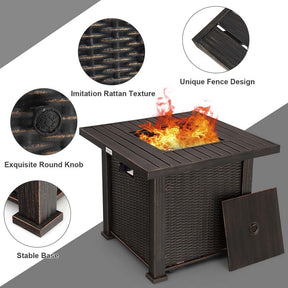 30" Square Propane Fire Pit Table, 50000 BTU Outdoor Gas Fire Table with Lava Rocks & Cover