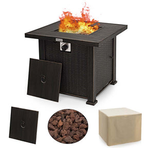 30" Square Propane Fire Pit Table, 50000 BTU Outdoor Gas Fire Table with Lava Rocks & Cover