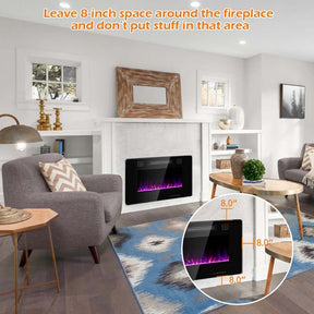 30" Ultra-Thin Electric Fireplace Insert, 1500W Recessed & Wall-mounted Fireplace Heater with 12 Flame Colors