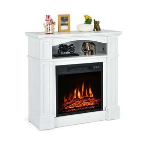 32" Electric Fireplace Mantel, Freestanding Wooden Surround Firebox with 1400W Fireplace Heater, Remote, Thermostat, 6H Timer