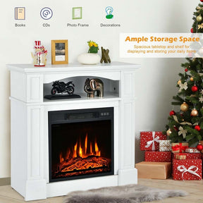 Canada Only - 32" TV Stand with 1400W Electric Fireplace Heater with Mantel
