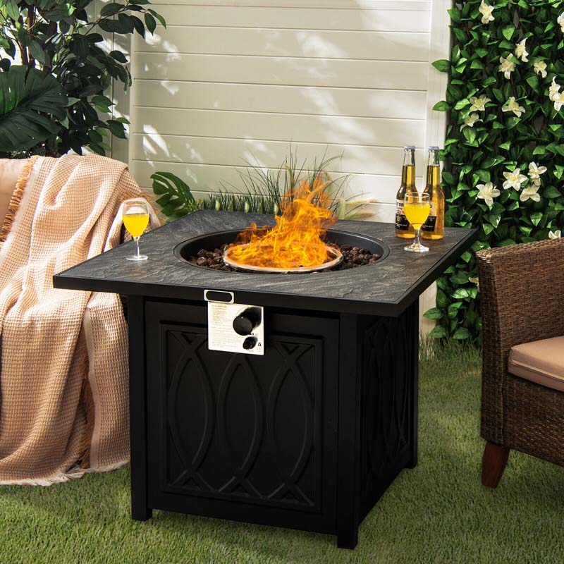 32" Square Propane Fire Pit Table, 50000 BTU Outdoor Gas Firepit with Lava Rocks & Waterproof Cover