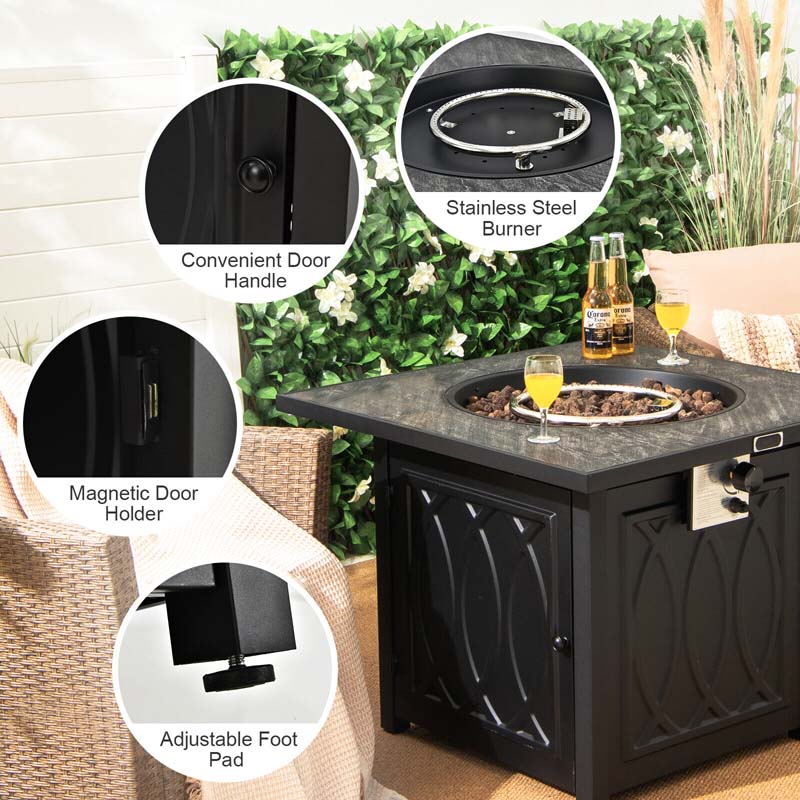 32" Square Propane Fire Pit Table, 50000 BTU Outdoor Gas Firepit with Lava Rocks & Waterproof Cover
