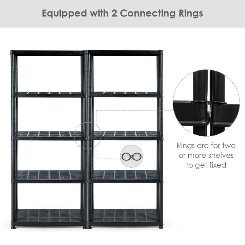 33.5"L x 16"W x 73"H 5-Tier Plastic Storage Shelving Rack, Freestanding Multi-Use Shelving Unit Organizer