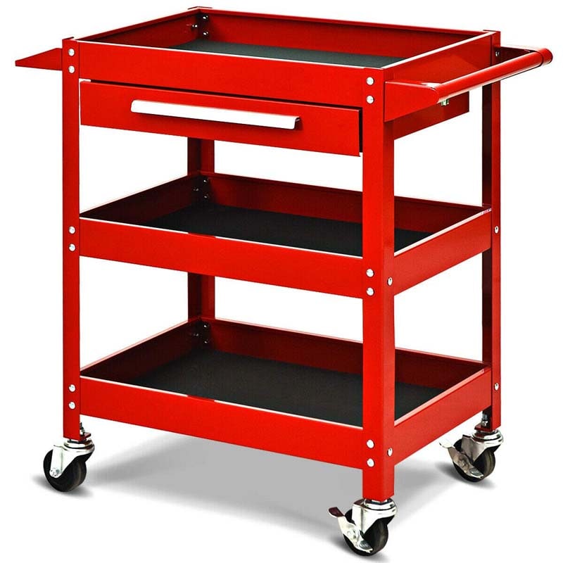 3 Tier Rolling Tool Cart Organizer, 330 lbs Industrial Service Cart Heavy Duty Utility Cart with Storage Drawer