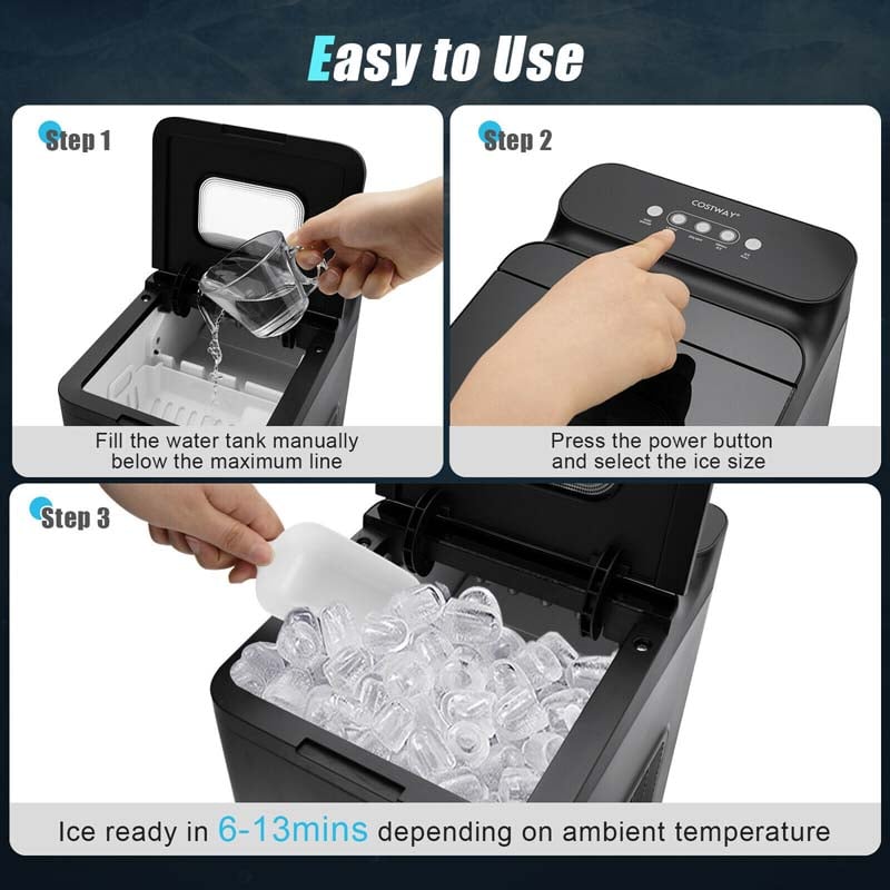 33LBS/24H Portable Ice Maker Countertop Auto Self-Cleaning Ice Machine with Scoop and Basket