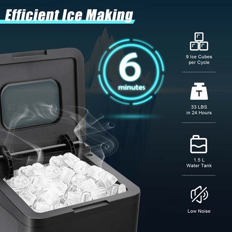 Ice Maker Countertop - Portable Ice Machine Makes 26 lbs of Ice in 24  Hours, 9 Ice Cubes in 6 Minutes, Self-Cleaning - Compact Nugget Ice Maker  with