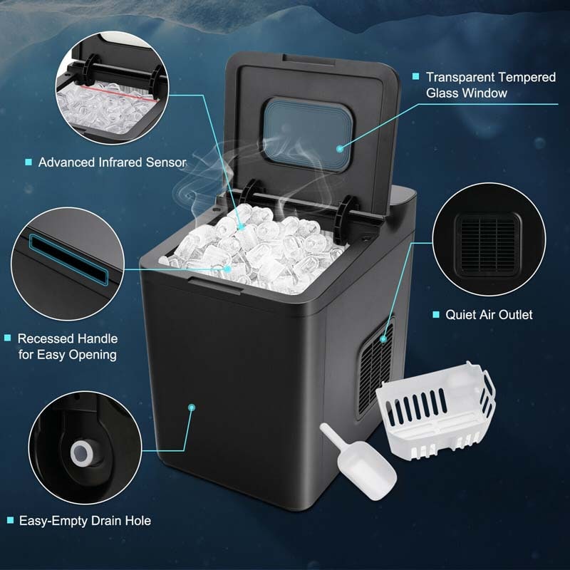 33LBS/24H Portable Ice Maker Countertop Auto Self-Cleaning Ice Machine with Scoop and Basket