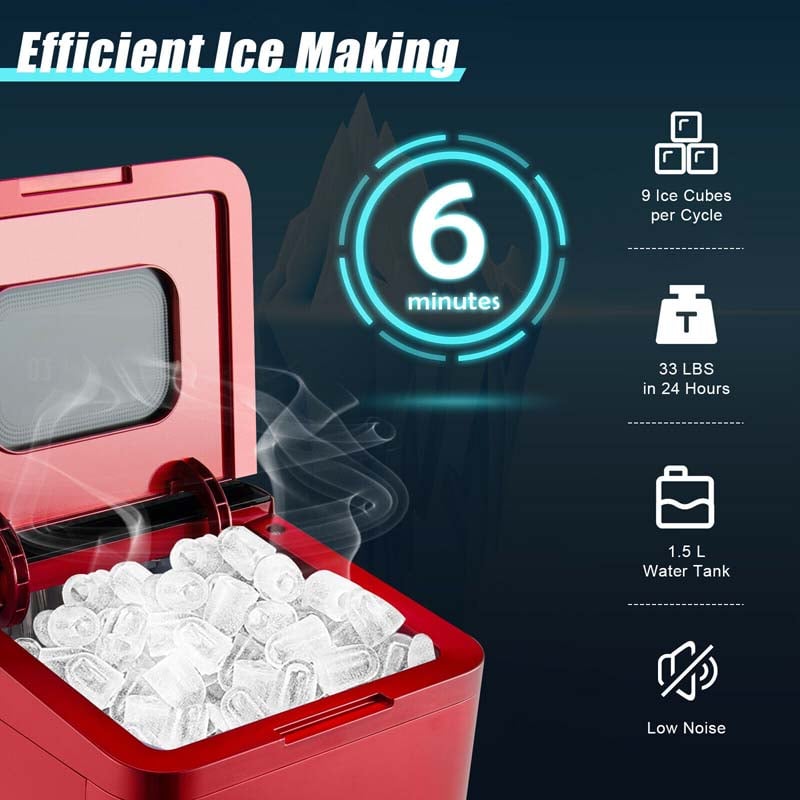 One-Key Operation, 33Lbs/24Hrs, Compact Ice Maker with Ice Scoop